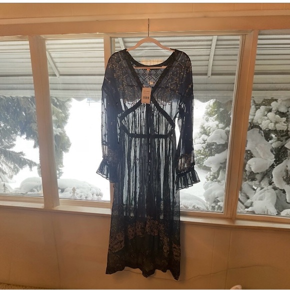 Free People Samira Midnight Combo Floral Long Sleeve Maxi Dress Size Large NWT - Picture 7 of 16